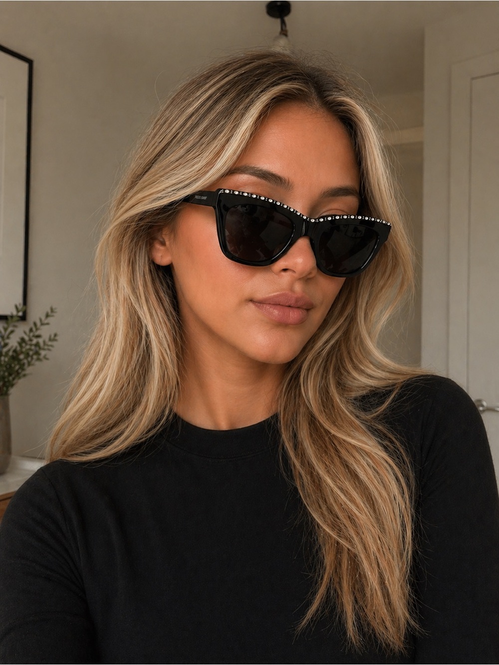Foster Grant Black Sunglasses with Crystal Accent